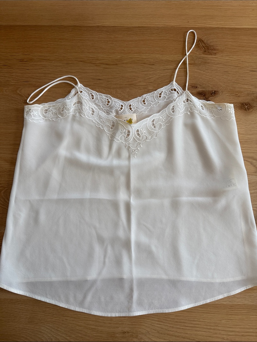 Sezane White Lace-Trim Silk Camisole